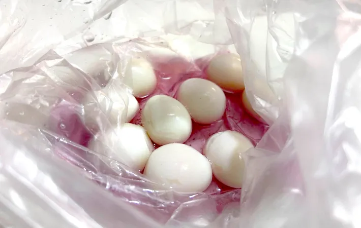 うずらを漬け込んでいる画像（撮影：エニママ）