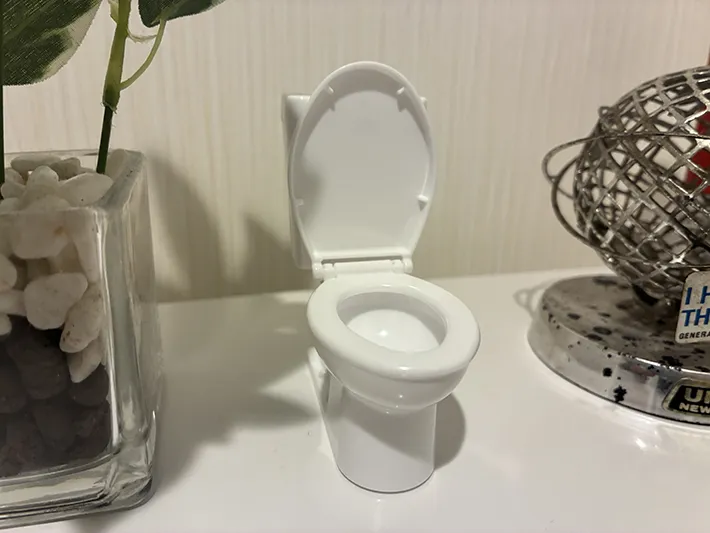 トイレに飾られる、洋式トイレ型ミニチュアの写真（撮影：grapeライフハック編集部）