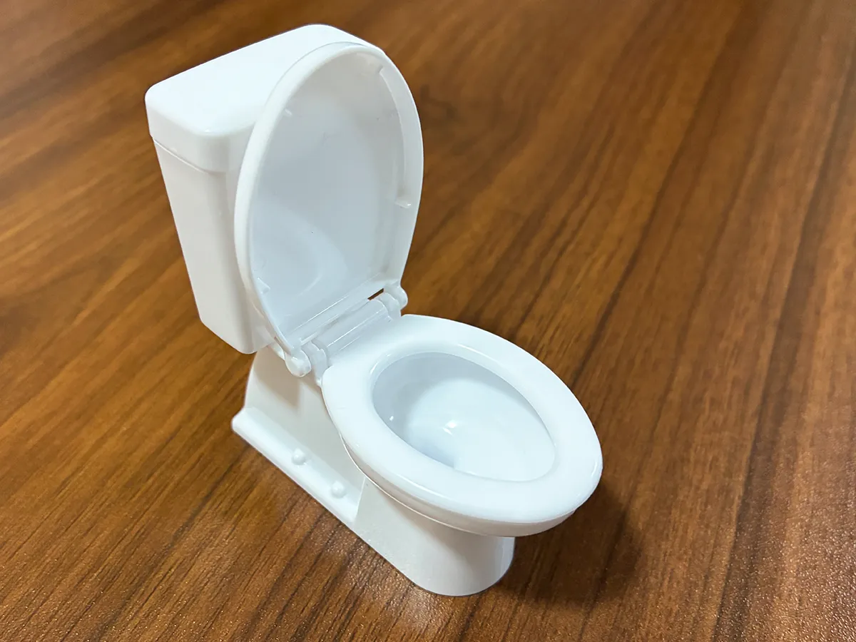 セリアの洋式トイレ型ミニチュアの写真（撮影：grapeライフハック編集部）