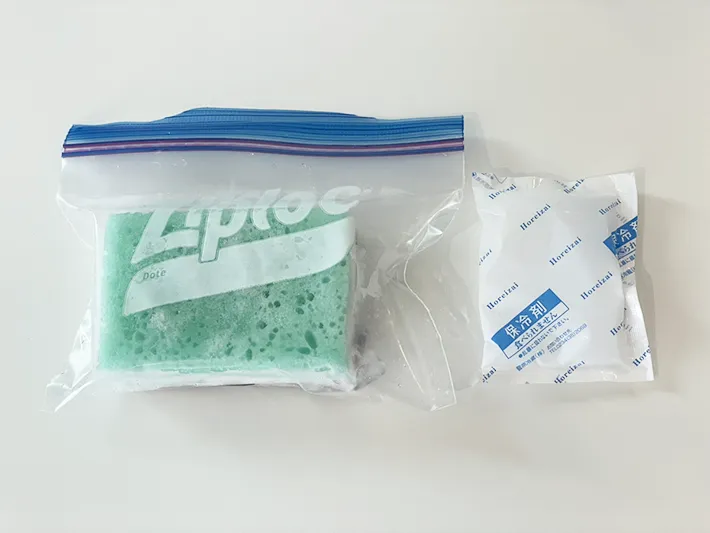 冷凍スポンジと保冷剤を並べた写真