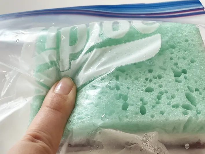冷凍スポンジを1時間後に触った写真