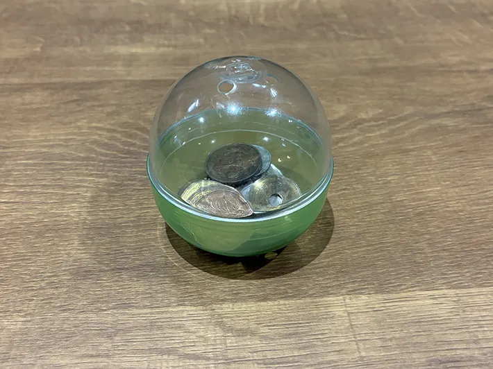小銭が入ったカプセルトイの容器の写真（撮影：grapeライフハック編集部）
