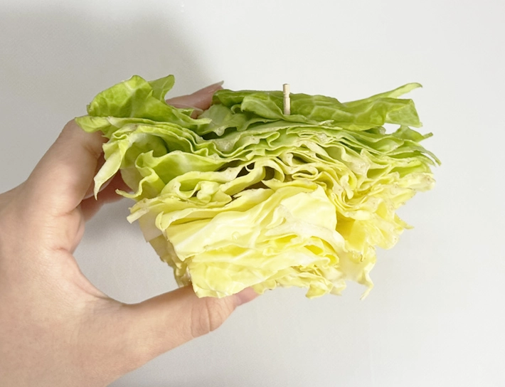 キャベツに楊枝をさす写真（撮影:grapeフード編集部）