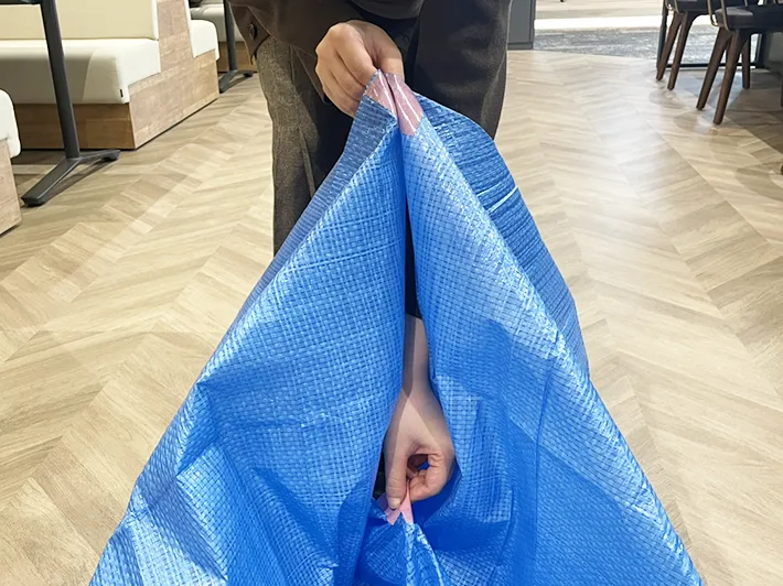 レジャーシートの端と中心をつかむ写真（撮影：grapeライフハック編集部）