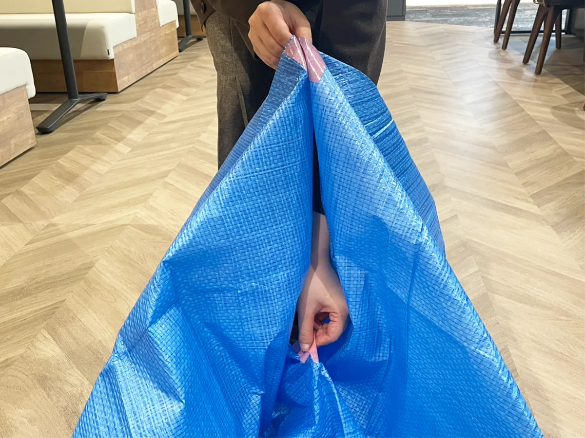 レジャーシートの端と中心をつかむ写真（撮影：grapeライフハック編集部）