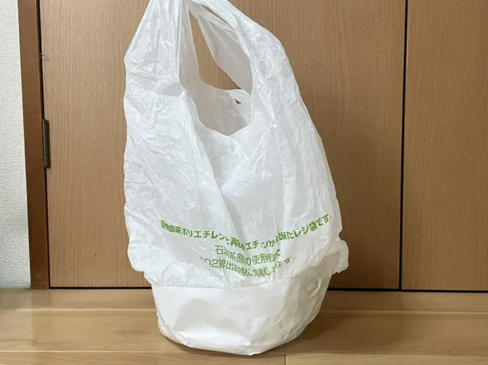 自立したビニール袋の写真（撮影：grapeライフハック編集部）