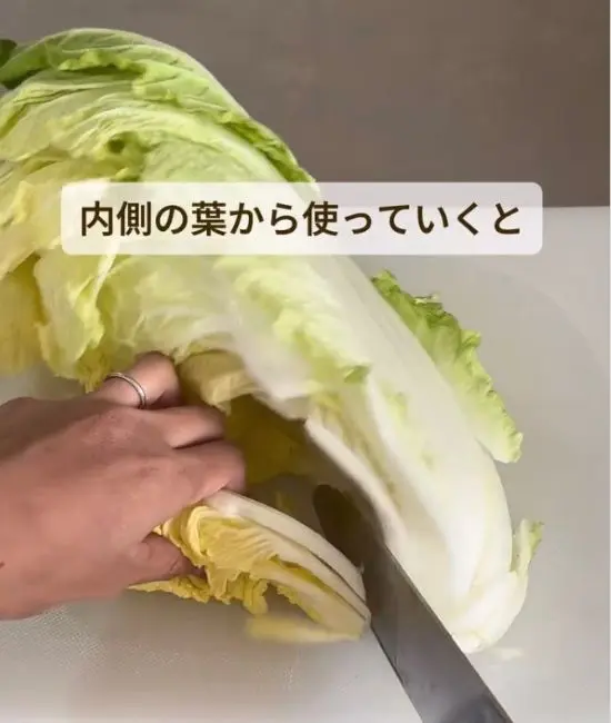 白菜の内側の葉から使っている様子