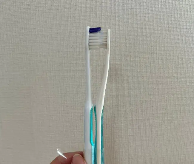 2本の歯ブラシを向かい合わせに持っている様子（撮影：grapeライフハック編集部）