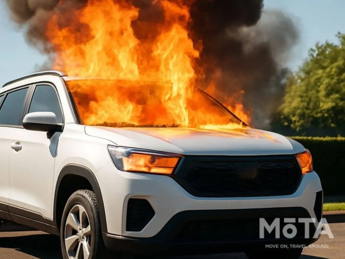 『炎を上げている車』の写真(画像提供:自動車メディアMOTA)