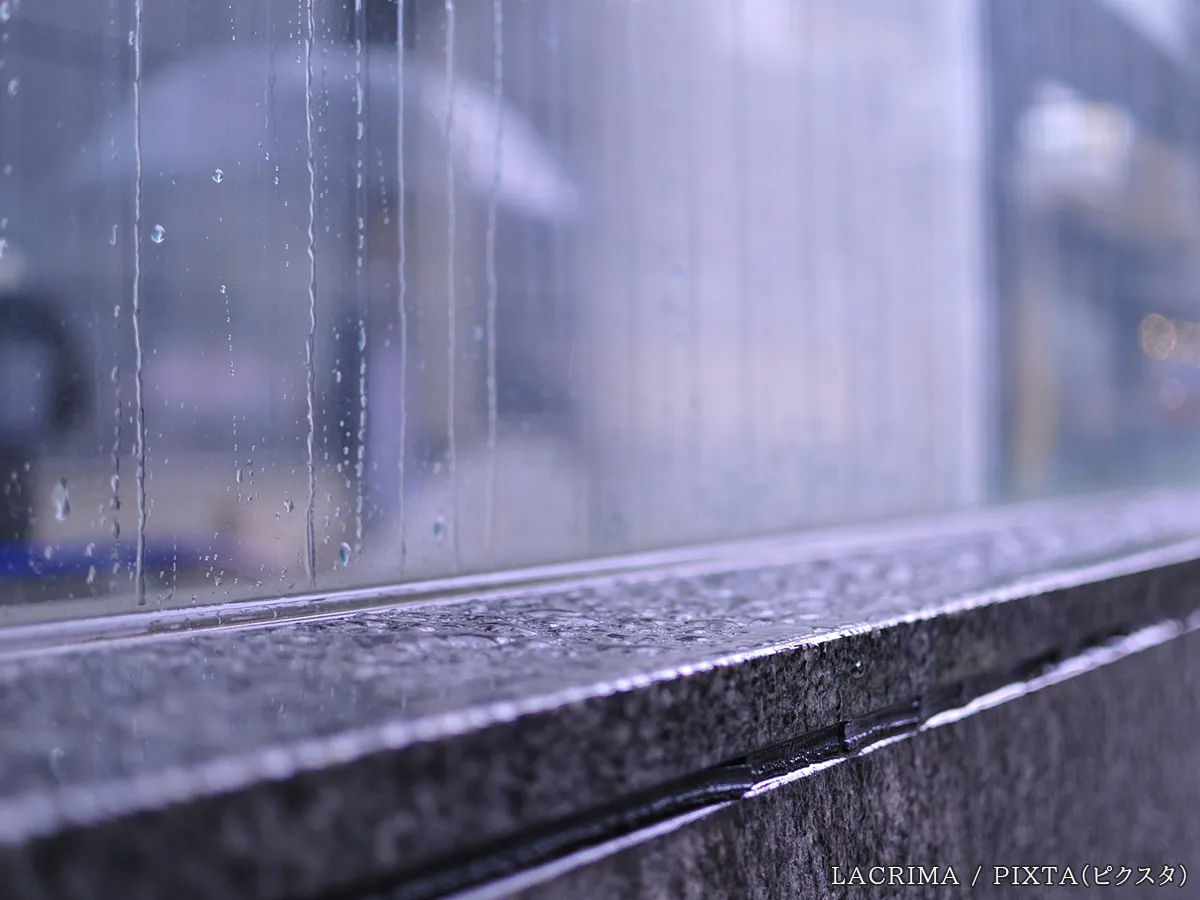 梅雨時期の窓の写真