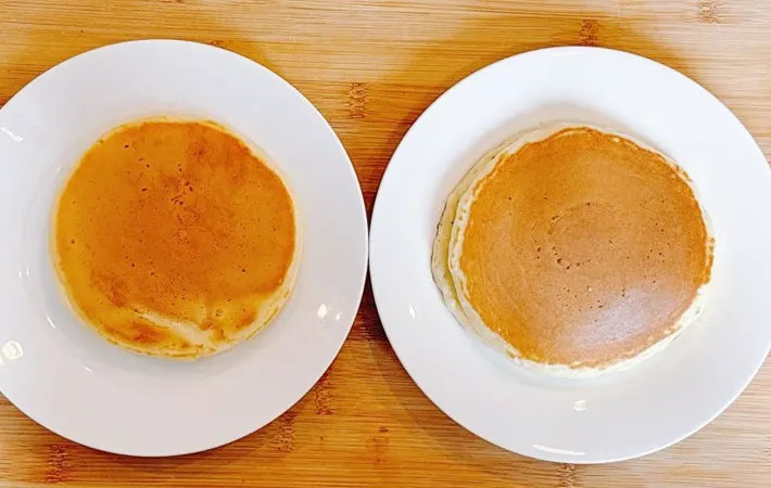 『ふんわりホットケーキの基本の焼き方』の比較写真（撮影：キジカク）