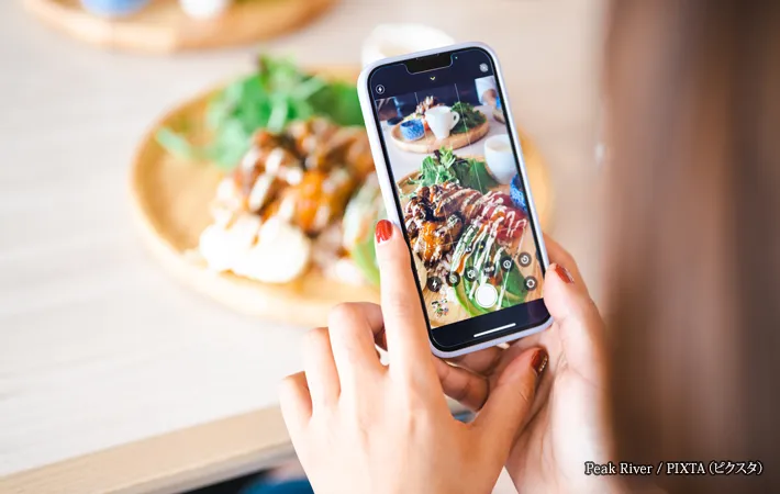 『スマホで料理を撮影』の写真