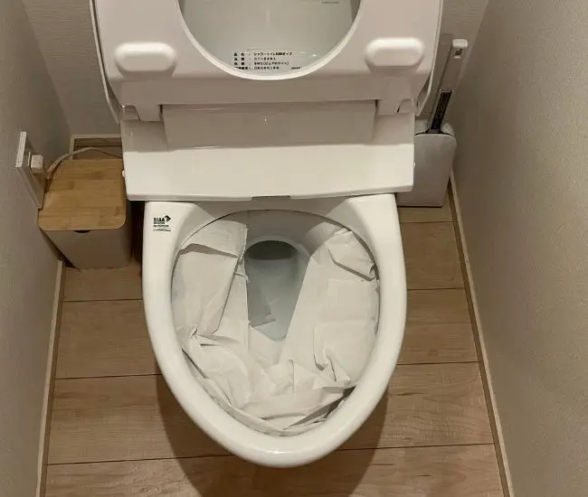 トイレットペーパーで覆った様子（撮影：grapeライフハック編集部）