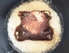 炊飯器にハンバーグを入れる場面（撮影：エニママ）