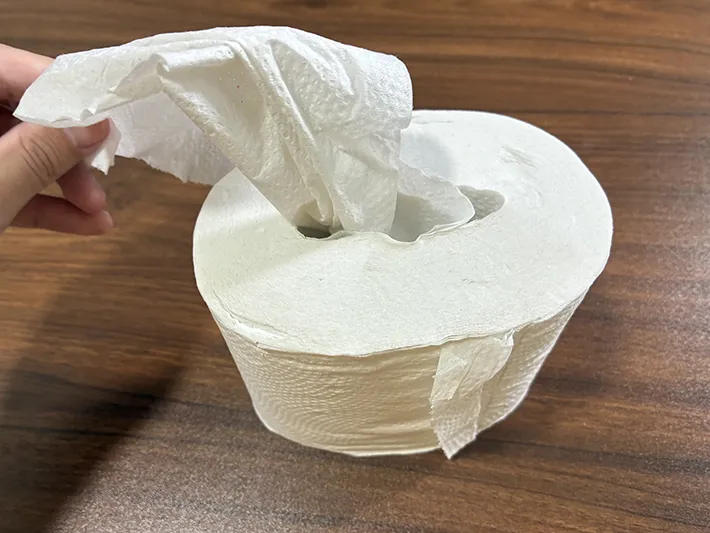 紙がティッシュのように引き出せるようになったトイレットペーパー（撮影：grapeライフハック編集部）