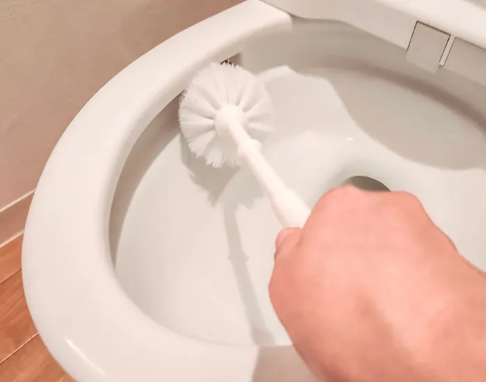 トイレブラシで掃除する様子