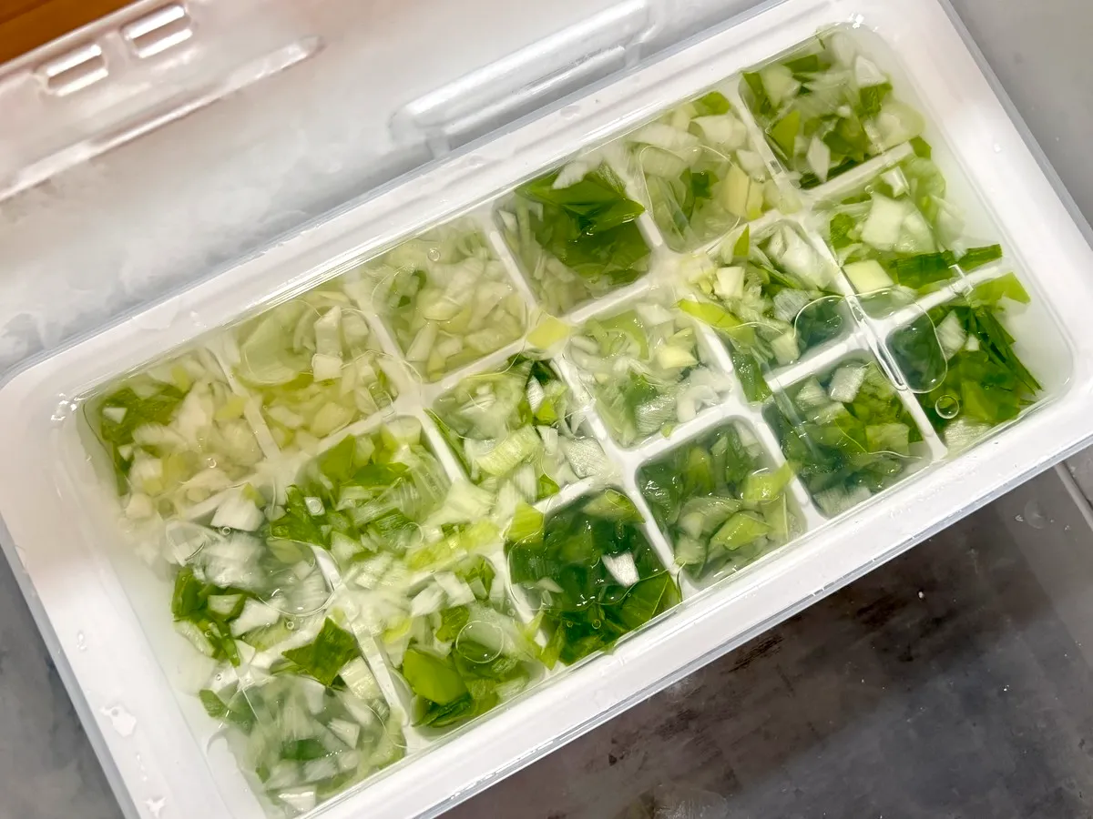 製氷皿に長ネギを詰めた画像（撮影：エニママ）