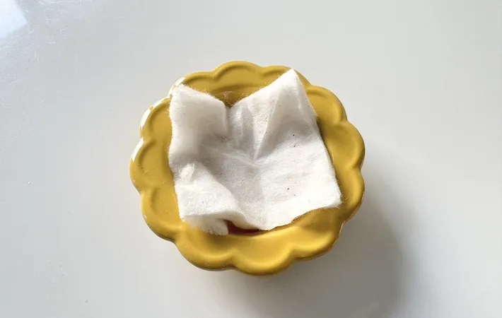ハッカ油コットンを小皿に乗せた画像（撮影：エニママ）