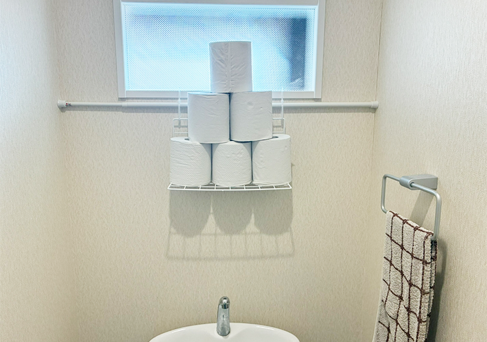 ワイヤーネットとつっぱり棒の活用写真（撮影：grapeライフハック編集部）
