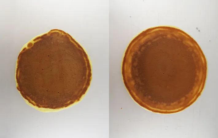 ざっくり混ぜ、よく混ぜの焼き上がりの比較写真（撮影：エフシージー総合研究所）