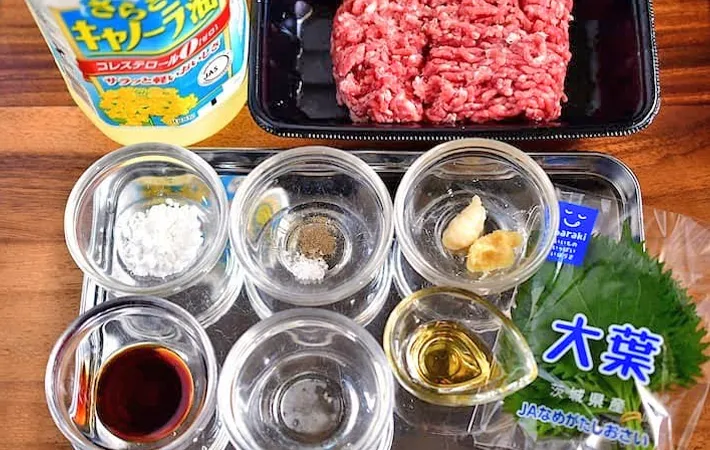 『大葉の餃子風』の材料写真（撮影：小泉明代）