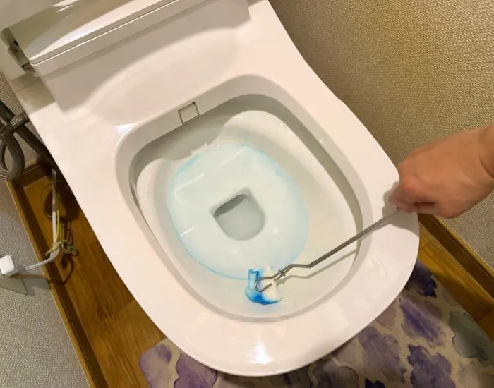 使い終わったブラシをトイレに流す直前の様子（撮影：grapeライフハック編集部）