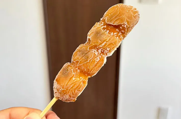 凍らせたみたらし団子を食べているところの画像（撮影：キジカク）