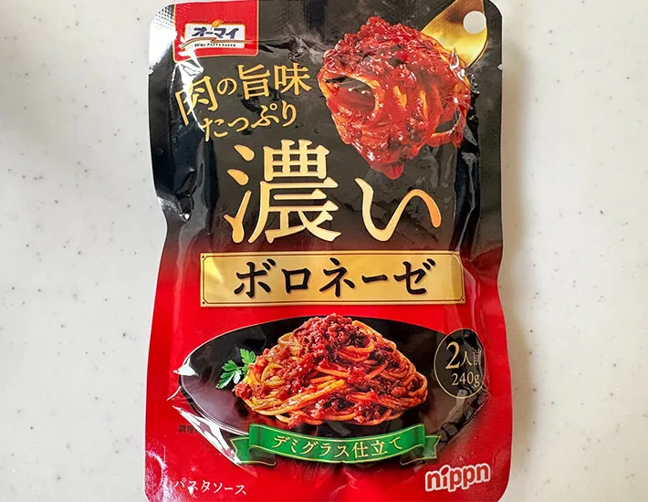 ボロネーゼのパスタソースのパッケージ画像（撮影:エニママ）