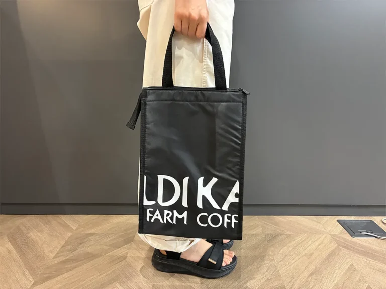 女性が手にするカルディの保冷バッグ（撮影：grape編集部）