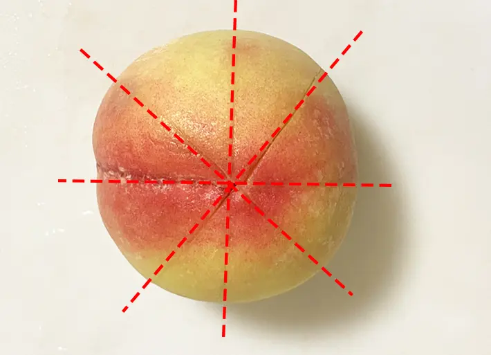 桃の最終的な切り込み位置を入れた写真（撮影：grapeフード編集部）