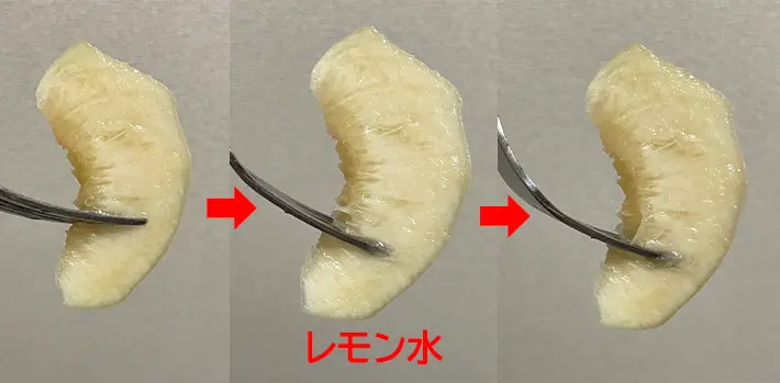レモン水に浸していた桃の変化の写真（撮影：grapeフード編集部）