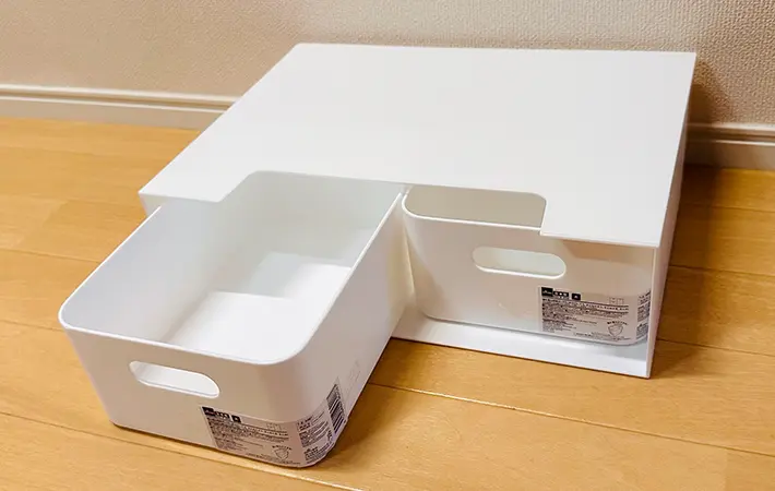 ファイルボックスと積み重ね収納ボックスの写真（撮影：grapeライフハック編集部）