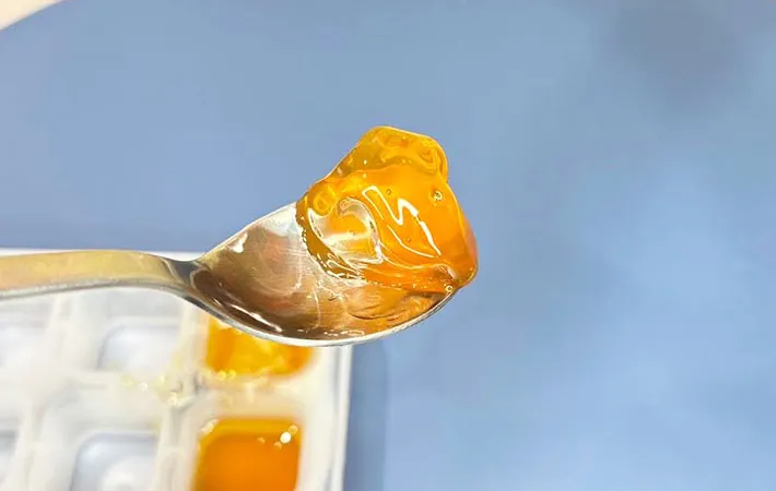 スプーンで凍らせたハチミツをすくった画像（撮影：キジカク）