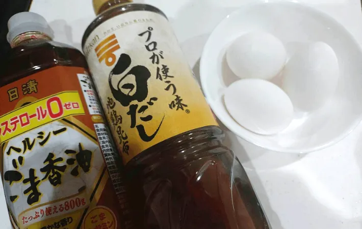 卵・白だし・ごま油の画像（撮影：エニママ）