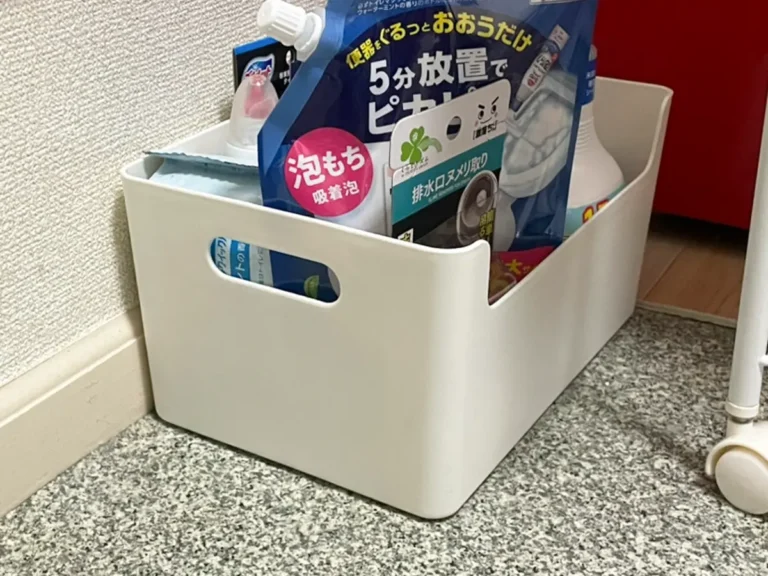 収納ボックスに掃除用品を入れた写真(撮影:grapeライフハック編集部)