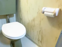トイレの写真ブックエンドで作ったトイレットペーパー置き場の写真（撮影：grapeライフハック編集部）