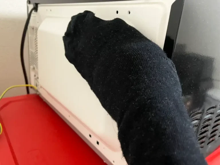 電子レンジ裏をなでる写真(撮影:grapeライフハック編集部)