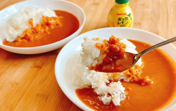 レモン入りのカレーをスプーンですくっている画像（撮影：キジカク）