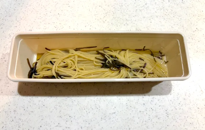 レンジ加熱後のパスタの画像（撮影：エニママ）