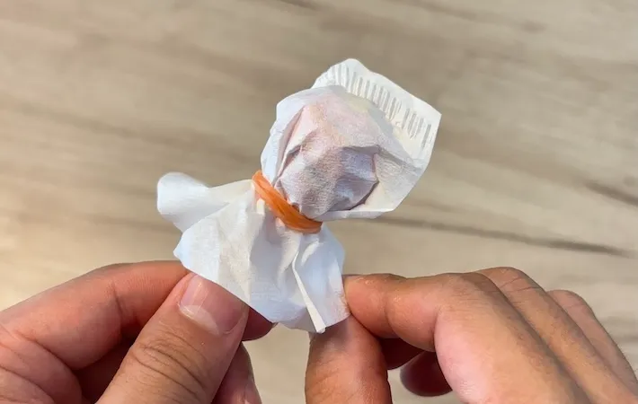 根っこの部分を輪ゴムで縛っている画像（撮影：キジカク）