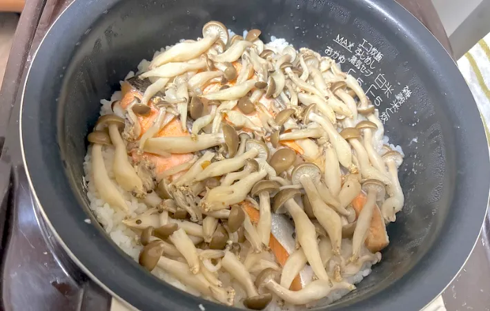 炊けた『鮭の炊き込みご飯』の画像（撮影：エニママ）