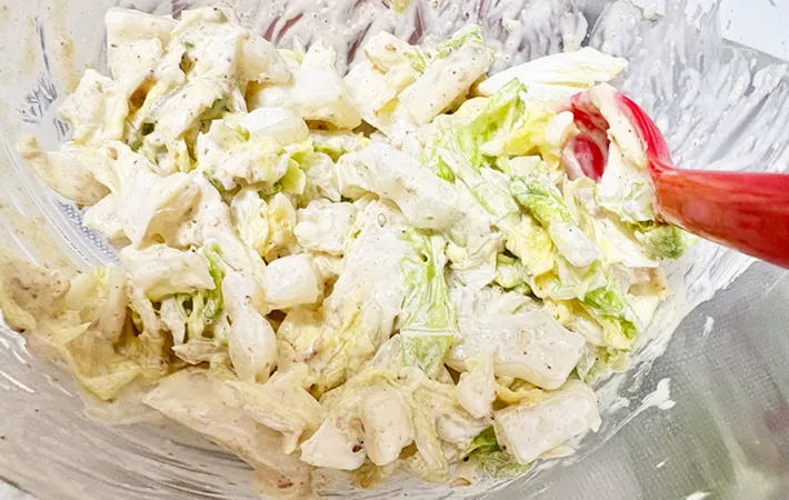 白菜と調味料を和えている画像（撮影:エニママ）