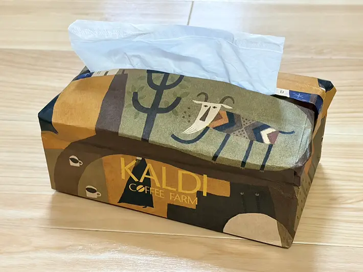 紙袋で作ったティッシュカバーの写真（撮影：grapeライフハック編集部）