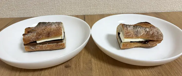 ヒーティングしたバゲットとしていないバゲットの画像（撮影：grapeフード編集部）