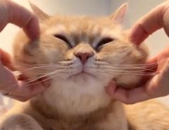 猫の頬をお触りする動画　「けしからん！」の声が殺到