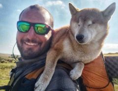 両目を失った愛犬のために　犬と一緒にハイキングをする男性　その理由に感動