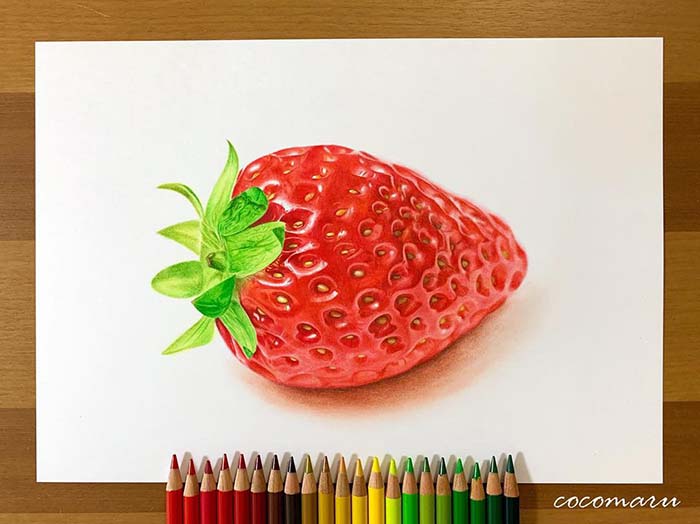 色鉛筆で描かれたイチゴに ウソでしょ の声 制作過程に驚かされる Grape グレイプ